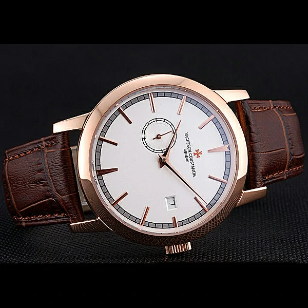 Vacheron Constantin Patrimony Contemporaine Rose Gold Case White Dial Brown Leather Brace new60606