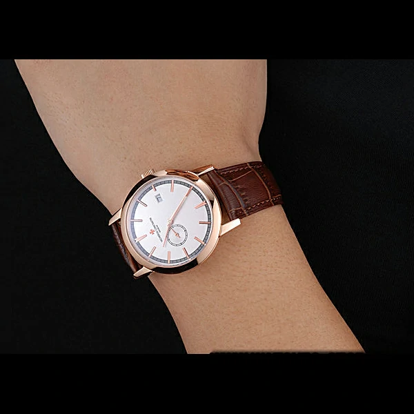 Vacheron Constantin Patrimony Contemporaine Rose Gold Case White Dial Brown Leather Brace new60606