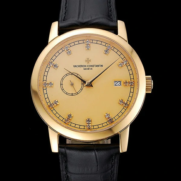 Vacheron Constantin Patrimony Contemporaine Gold Case Gold Diamond Dial Black Leather new60607