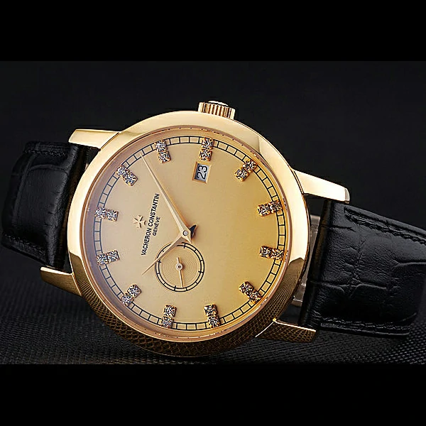 Vacheron Constantin Patrimony Contemporaine Gold Case Gold Diamond Dial Black Leather new60607