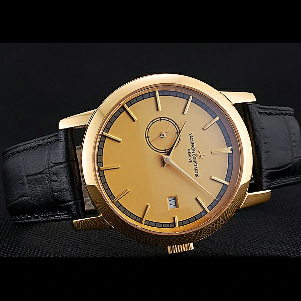 Vacheron Constantin Patrimony Contemporaine Gold Case Gold Dial Black Leather Bracelet new60608