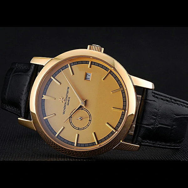 Vacheron Constantin Patrimony Contemporaine Gold Case Gold Dial Black Leather Bracelet new60608