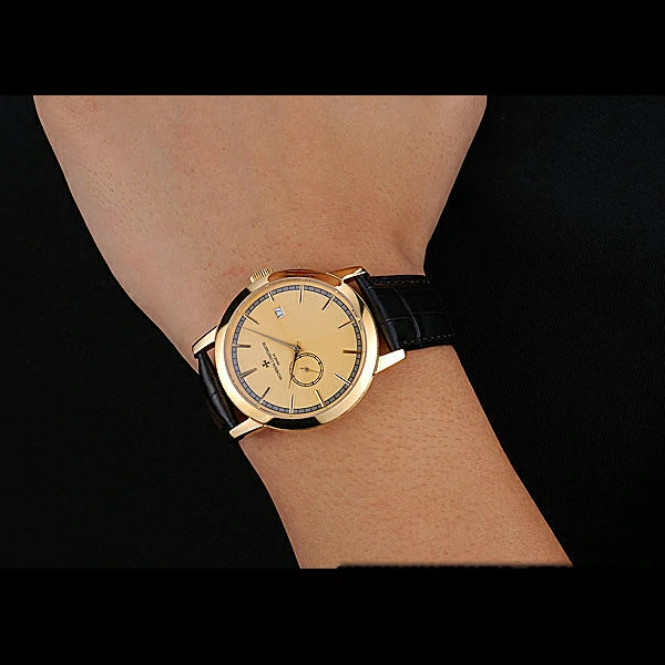 Vacheron Constantin Patrimony Contemporaine Gold Case Gold Dial Black Leather Bracelet new60608