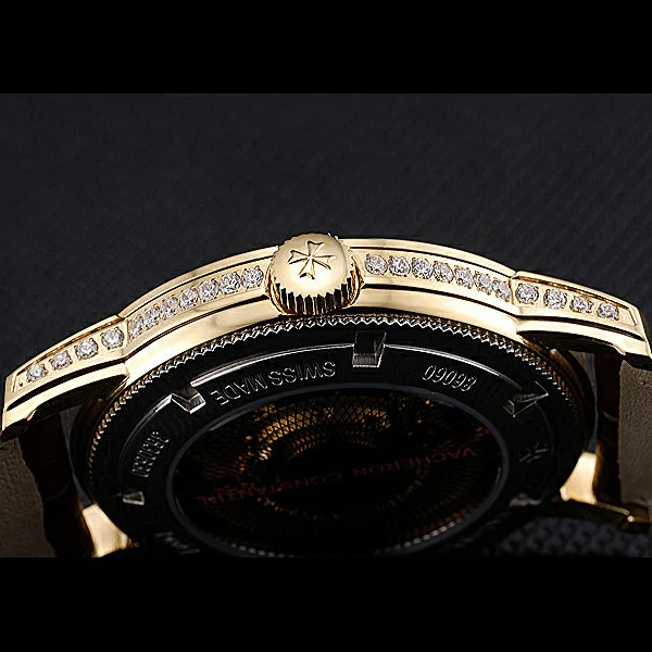 Vacheron Constantin Patrimony Contemporaine Gold Diamond Case White Dial Brown Leather new60611