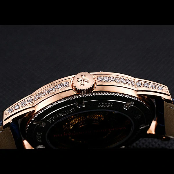 Vacheron Constantin Patrimony Contemporaine Gold Diamond Case White Dial Blue Leather new60613
