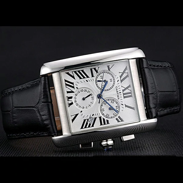 Cartier Tank MC White Dial Stainless Steel Case Black Leather Bracelet new60615