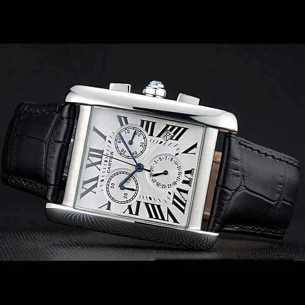 Cartier Tank MC White Dial Stainless Steel Case Black Leather Bracelet new60615