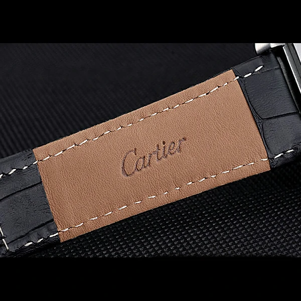 Cartier Tank MC Black Dial Stainless Steel Case Black Leather Bracelet new60616