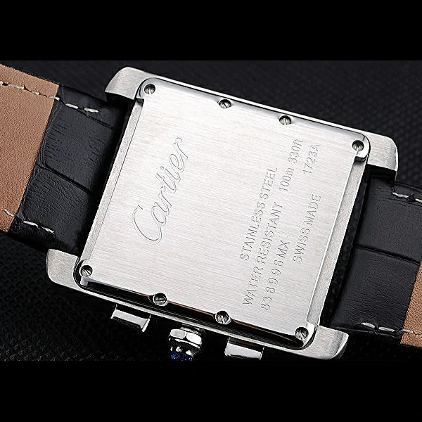 Cartier Tank MC Black Dial Stainless Steel Case Black Leather Bracelet new60616