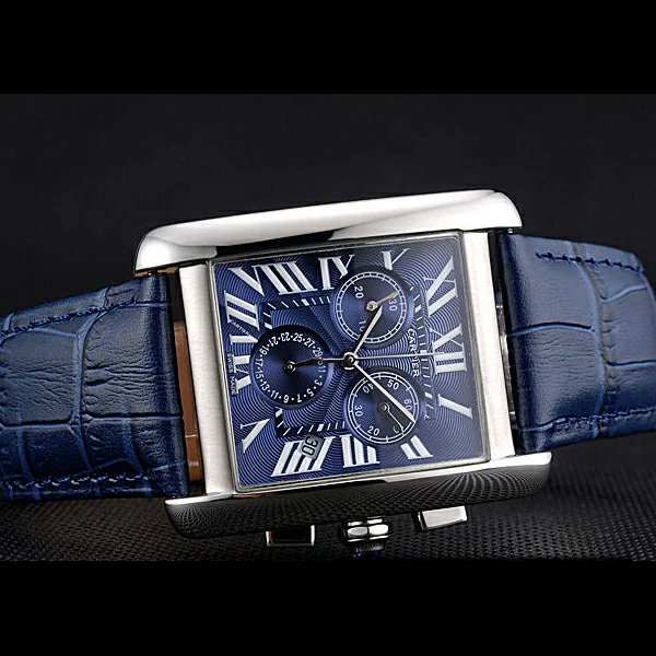 Cartier Tank MC Blue Dial Stainless Steel Case Blue Leather Bracelet new60617