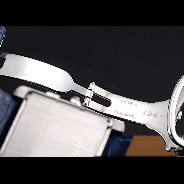 Cartier Tank MC Blue Dial Stainless Steel Case Blue Leather Bracelet new60617