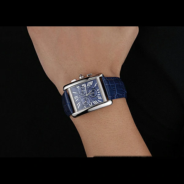 Cartier Tank MC Blue Dial Stainless Steel Case Blue Leather Bracelet new60617