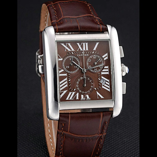 Cartier Tank MC Brown Dial Stainless Steel Case Brown Leather Bracelet new60618