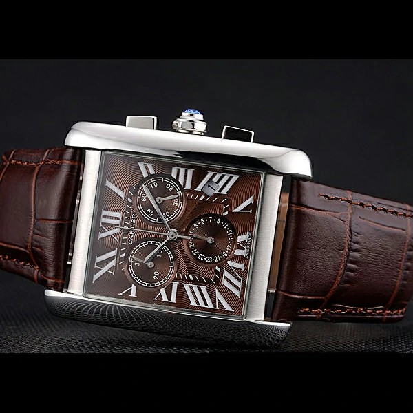 Cartier Tank MC Brown Dial Stainless Steel Case Brown Leather Bracelet new60618