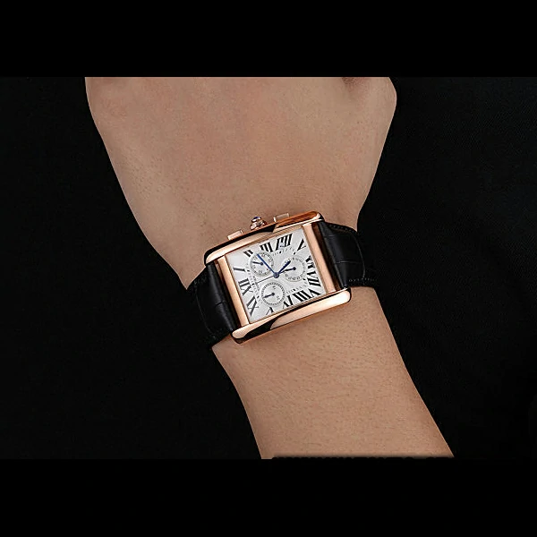 Cartier Tank MC White Dial Gold Case Black Leather Bracelet new60619