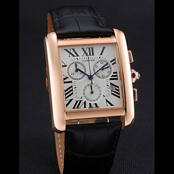 Cartier Tank MC White Dial Gold Case Black Leather Bracelet new60619