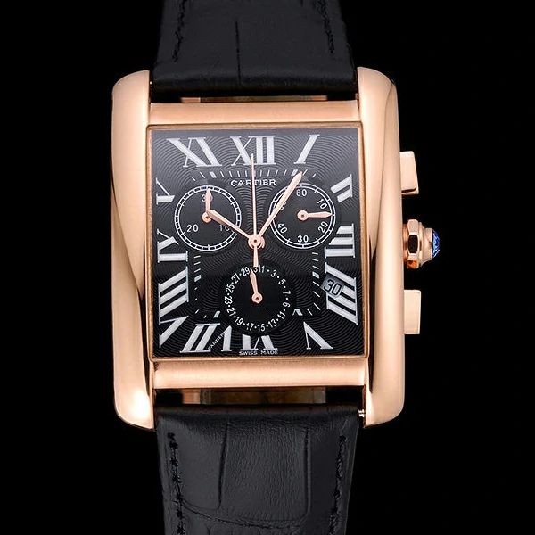 Cartier Tank MC Black Dial Gold Case Black Leather Bracelet new60620