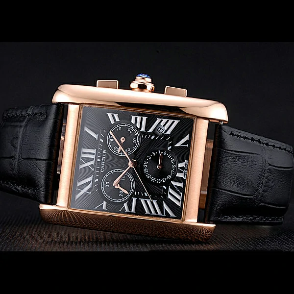 Cartier Tank MC Black Dial Gold Case Black Leather Bracelet new60620