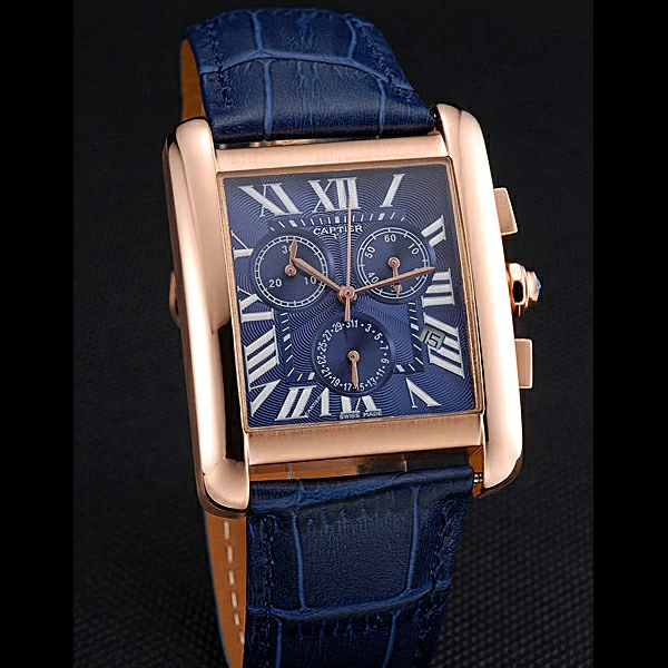 Cartier Tank MC Blue Dial Gold Case Blue Leather Bracelet new60621