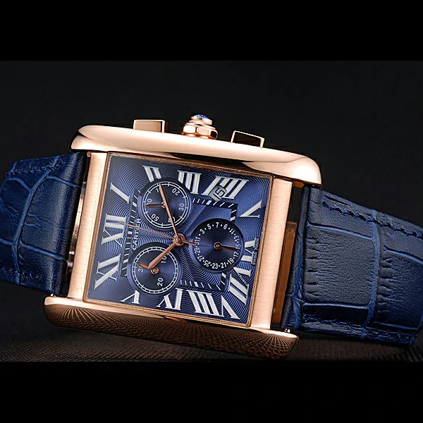 Cartier Tank MC Blue Dial Gold Case Blue Leather Bracelet new60621