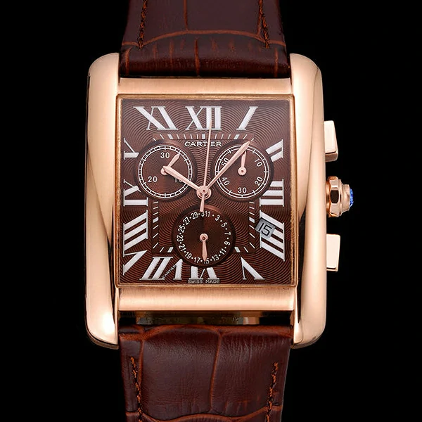 Cartier Tank MC Brown Dial Gold Case Brown Leather Bracelet new60622