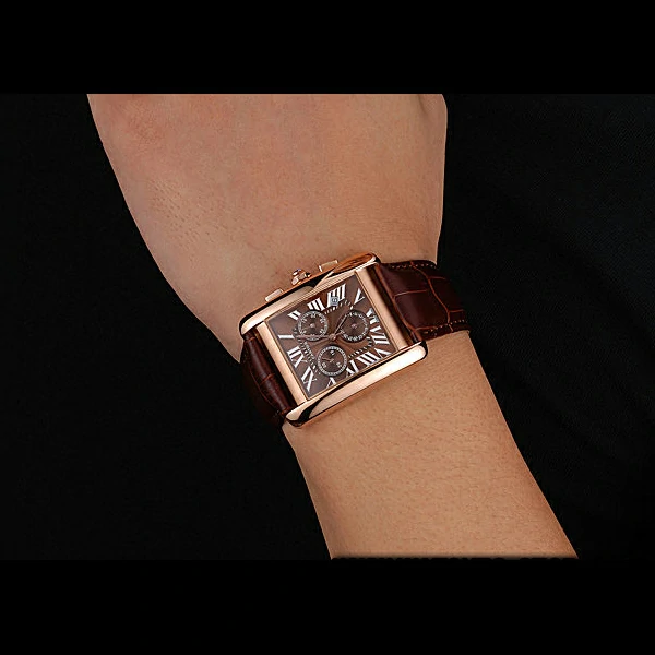 Cartier Tank MC Brown Dial Gold Case Brown Leather Bracelet new60622