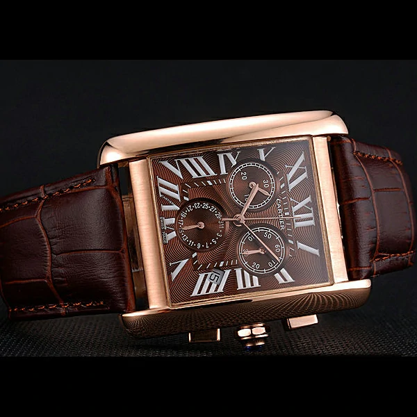 Cartier Tank MC Brown Dial Gold Case Brown Leather Bracelet new60622