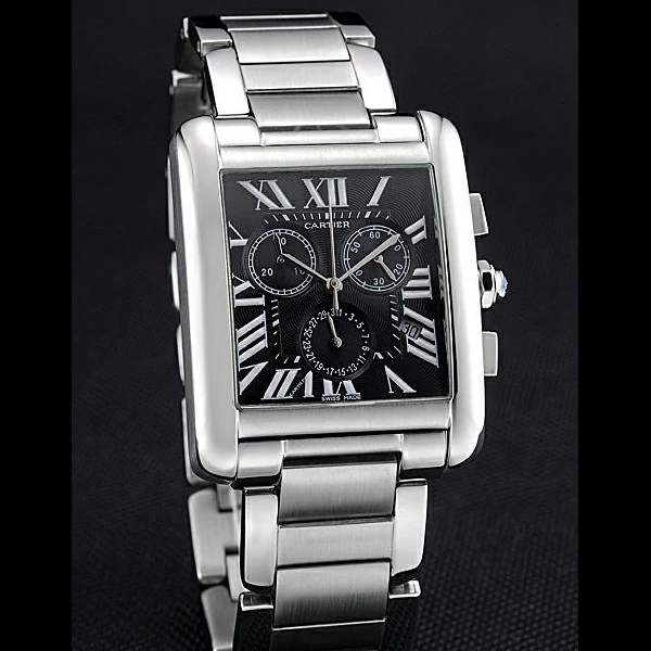Cartier Tank MC Black Dial Stainless Steel Case And Bracelet new60624