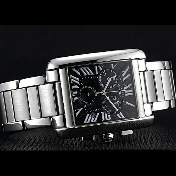 Cartier Tank MC Black Dial Stainless Steel Case And Bracelet new60624