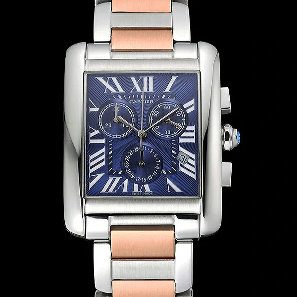 Cartier Tank MC Blue Dial Stainless Steel Case Two Tone Bracelet new60626