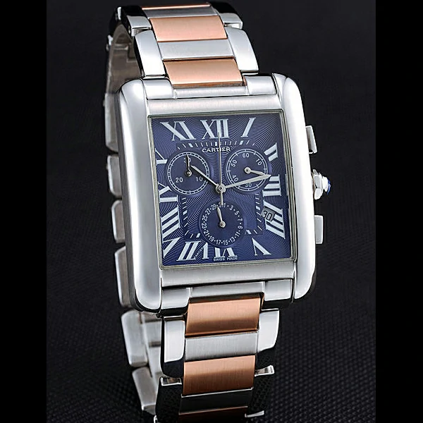 Cartier Tank MC Blue Dial Stainless Steel Case Two Tone Bracelet new60626