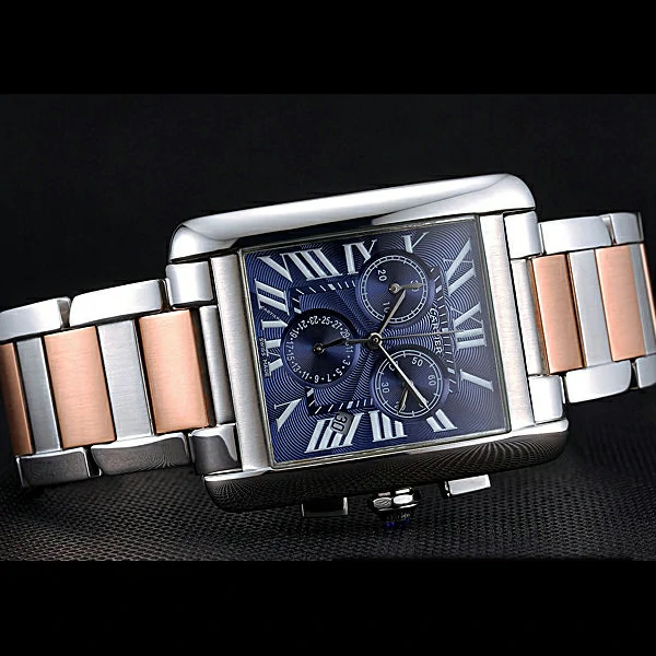Cartier Tank MC Blue Dial Stainless Steel Case Two Tone Bracelet new60626