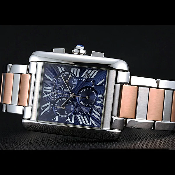 Cartier Tank MC Blue Dial Stainless Steel Case Two Tone Bracelet new60626