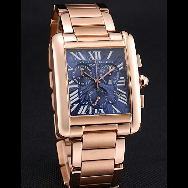 Cartier Tank MC Navy Dial Rose Gold Case And Bracelet new60630