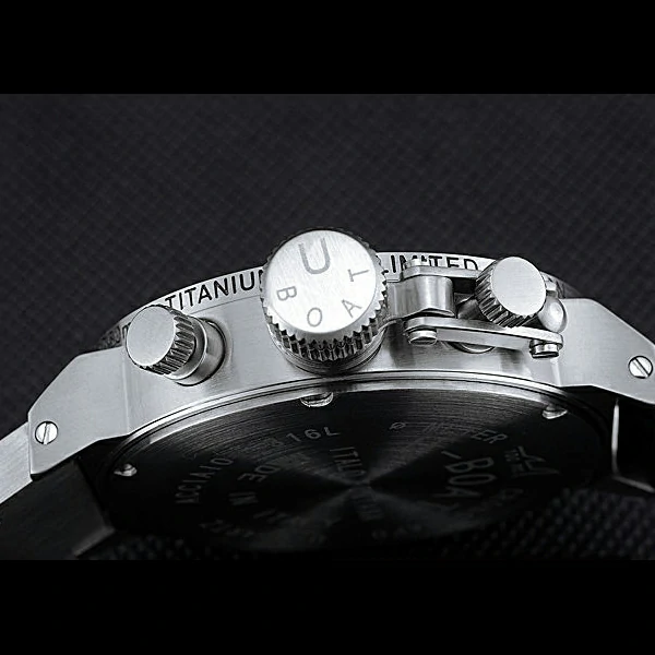 U Boat 1001 White On Black Dial Stainless Steel Case Rubber Bracelet new60632
