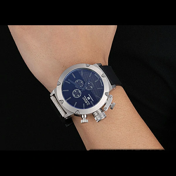 U Boat Italo Fontana Black Carbon Dial Grey Hour Marks Stainless Steel Case Rubber Bracelet new60633