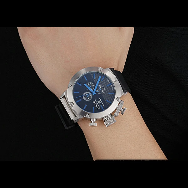 U Boat Italo Fontana Black Carbon Dial Blue Hour Marks Stainless Steel Case Rubber Bracelet new60634