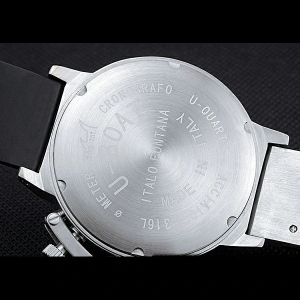 U Boat Italo Fontana Black Carbon Dial Orange Hour Marks Stainless Steel Case Rubber Bracelet new60636