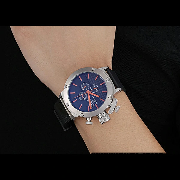 U Boat Italo Fontana Black Carbon Dial Orange Hour Marks Stainless Steel Case Rubber Bracelet new60636
