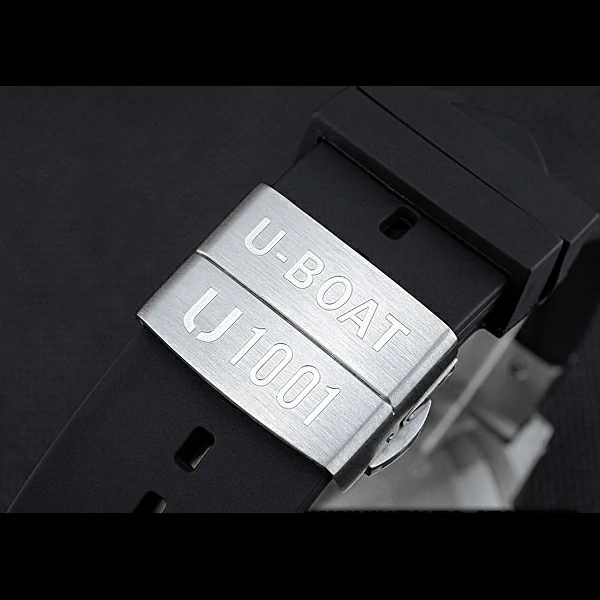 U Boat 1001 Red On Black Dial Stainless Steel Case Rubber Bracelet new60638