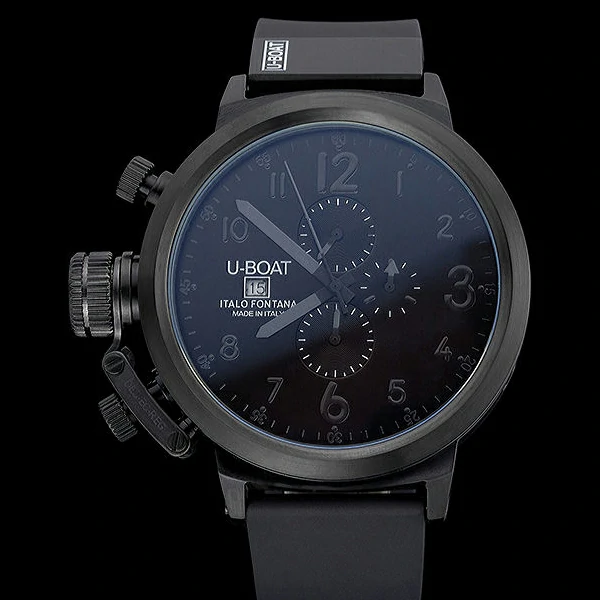 U Boat Flightdeck Black Dial Black Steel Case Black Rubber Bracelet new60639