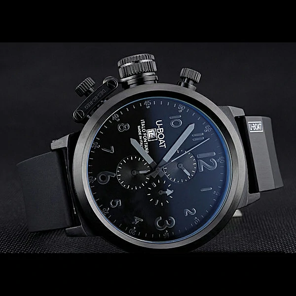 U Boat Flightdeck Black Dial Black Steel Case Black Rubber Bracelet new60639
