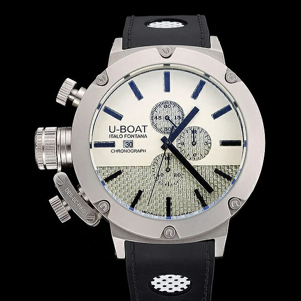 U Boat Italo Fontana White Dial Stainless Steel Case Black Leather Bracelet new60641