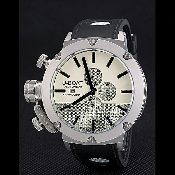 U Boat Italo Fontana White Dial Stainless Steel Case Black Leather Bracelet new60641
