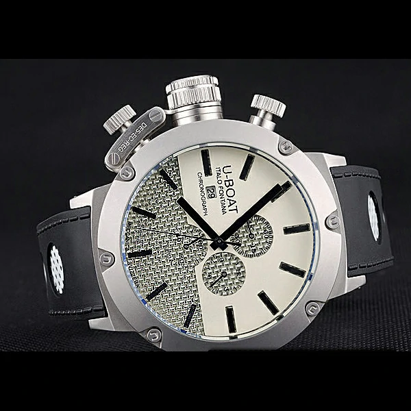 U Boat Italo Fontana White Dial Stainless Steel Case Black Leather Bracelet new60641