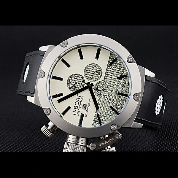 U Boat Italo Fontana White Dial Stainless Steel Case Black Leather Bracelet new60641