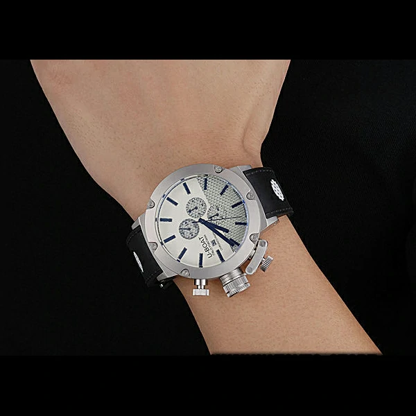 U Boat Italo Fontana White Dial Stainless Steel Case Black Leather Bracelet new60641