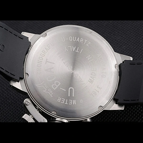 U Boat 1001 Orange On Black Dial Stainless Steel Case Rubber Bracelet new60642
