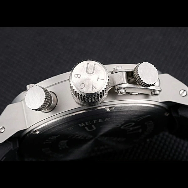 U Boat 1001 Orange On Black Dial Stainless Steel Case Rubber Bracelet new60642