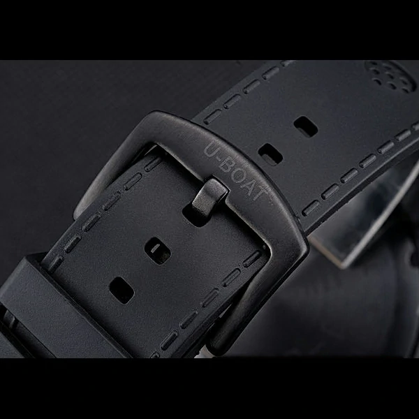 U Boat 1001 White On Black Dial Black Steel Case Black Leather Bracelet new60643